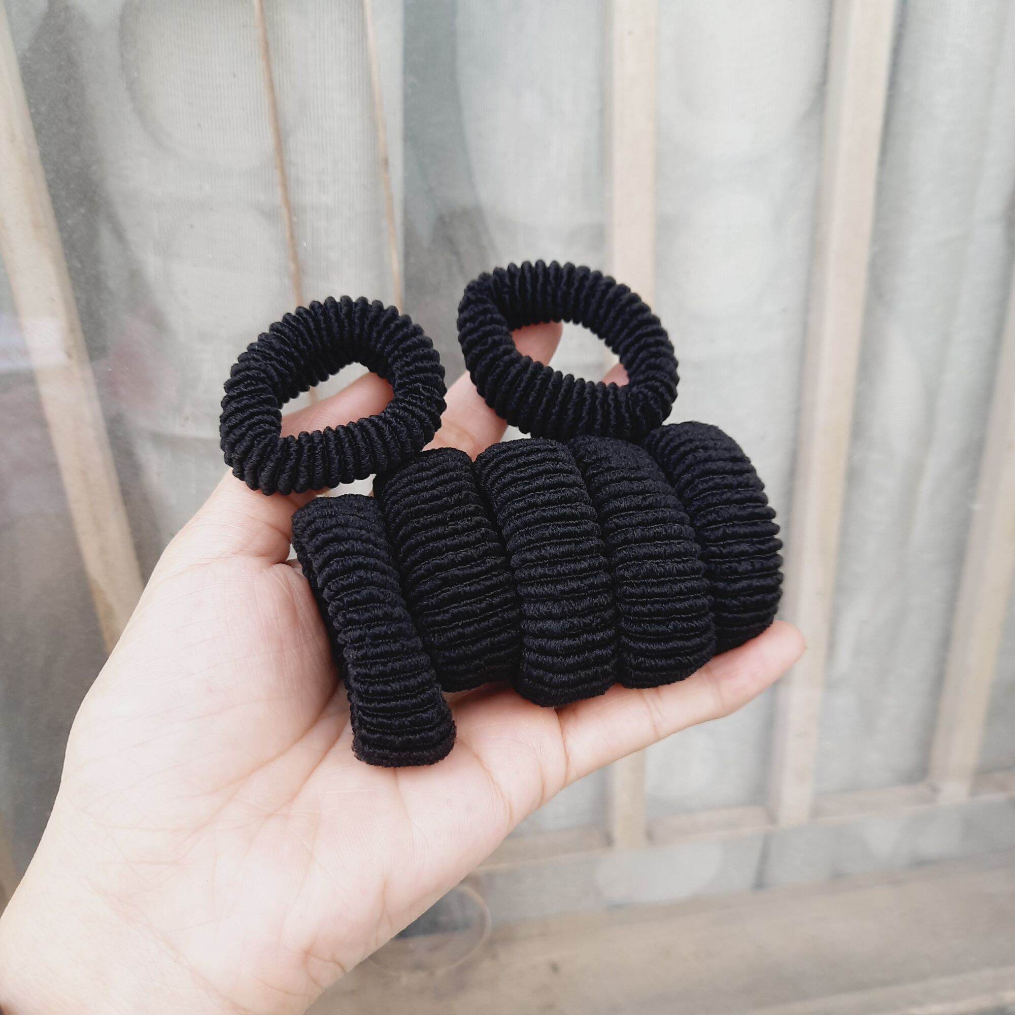 Túi 10 thun cột tóc sọc màu đen (bản 1.5cm)