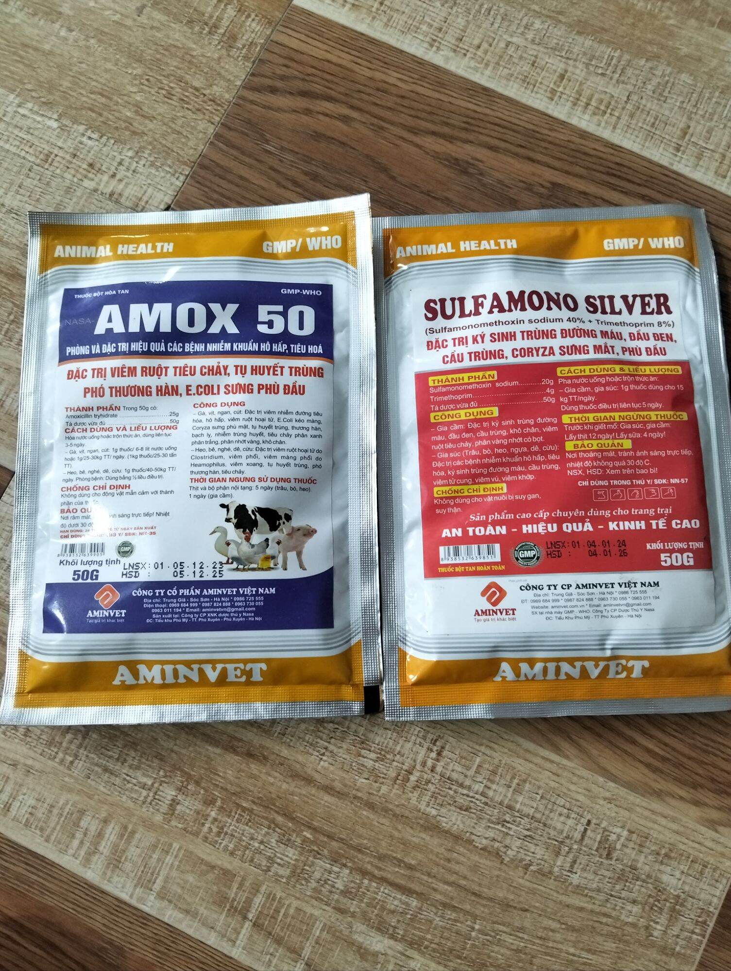 Amox 50% 50g phân xanh trắng, khô chân ốm lườn dùng cho gà