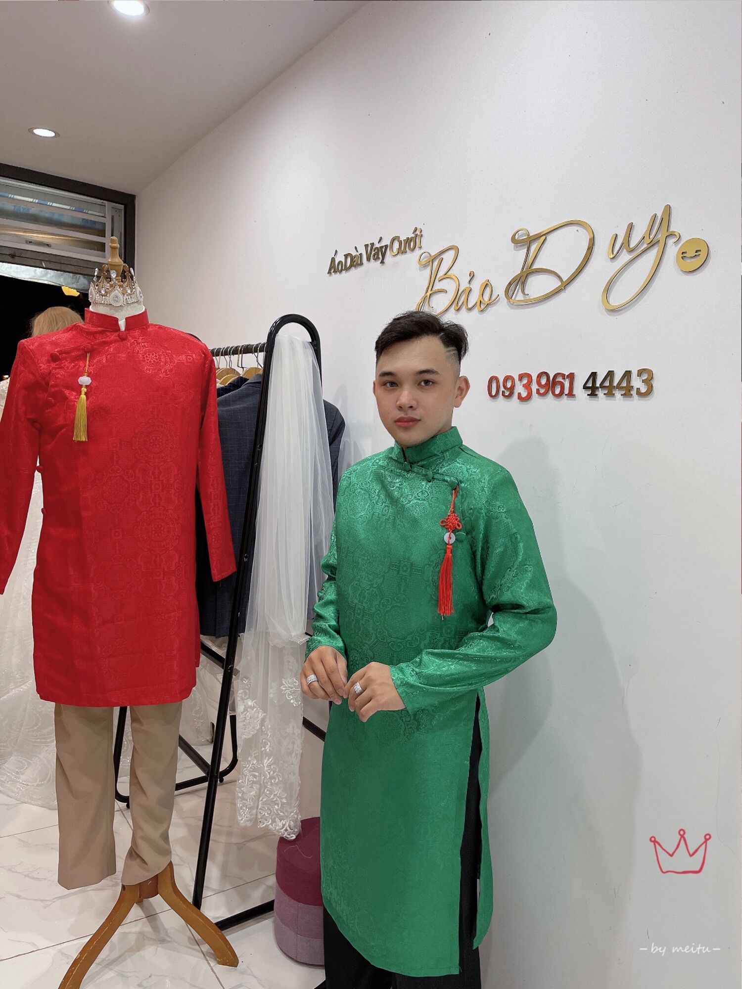 Áo dài nam gấm form vest cao cấp