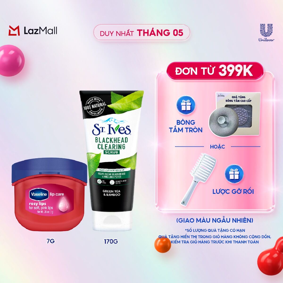 Combo Sữa rửa mặt tẩy tế bào chết ngừa mụn St.Ives Trà Xanh 170g + Sáp dưỡng môi Vaseline hồng xinh 7g
