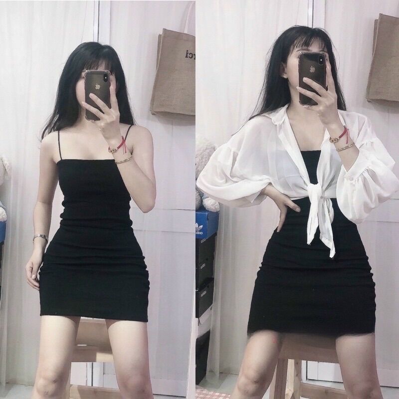 Set đầm 2 dây + sơ mi cột
