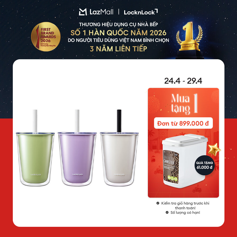 Ly nhựa 2 lớp uống trà sữa LockLock Bubble Tea Cold Cup HAP529 - 3 màu - 720ml - ống hút lớn, hai lớp chống đổ mồ hôi