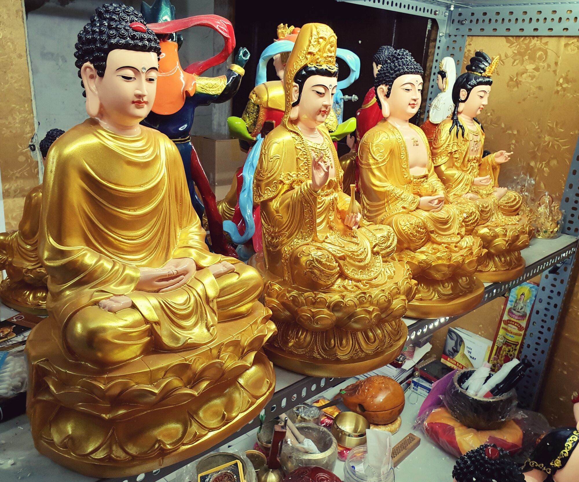 Tượng Phật Bổn Sư 50cm nhũ vàng