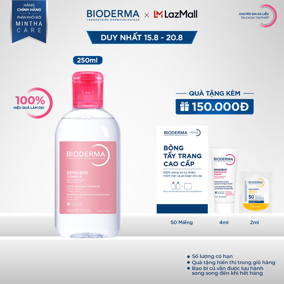 Dung dịch cân bằng dưỡng ẩm và làm dịu cho da nhạy cảm Bioderma Sensibio Tonique - 250ml