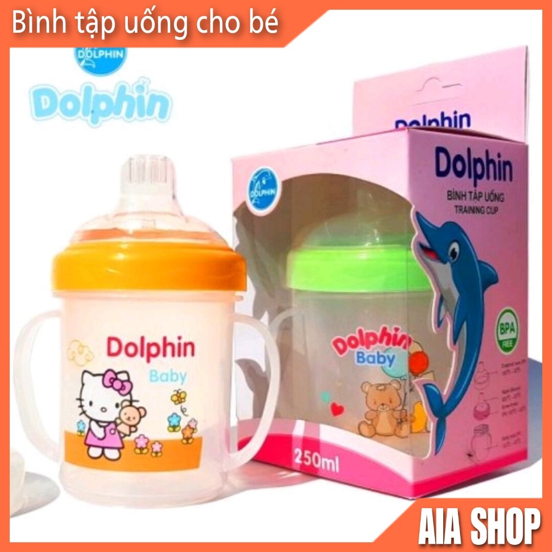 Bình tập uống pp núm silicone 200ml dolphin - bình tập uống nước cho bé 200ml