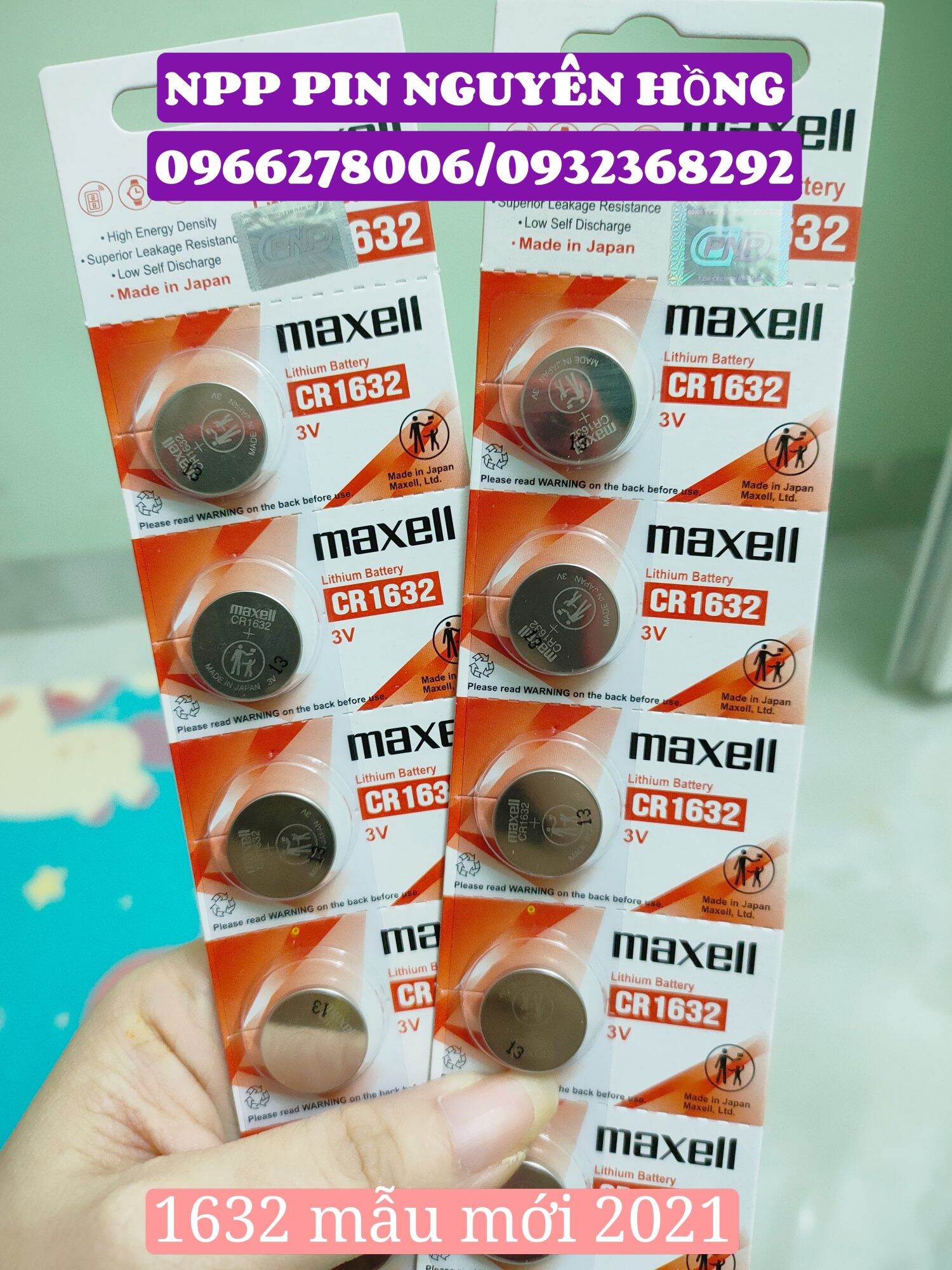 Cr1632 3v vỉ 5 viên mẫu mới 2021 dành cho remote oto, pin áp suất lốp...