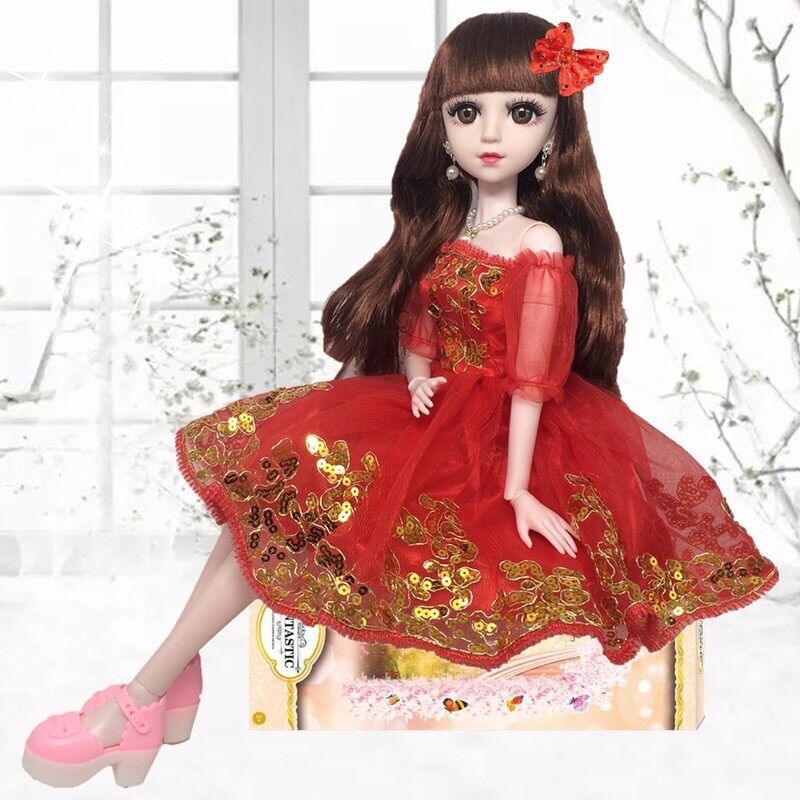 Búp bê cao 60cm 18 khớp công chúa váy đỏ lấp lánh - không nhạc