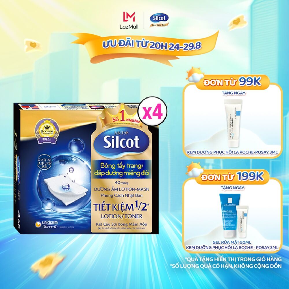 Bộ 4 hộp Bông đắp dưỡng Silcot miếng đôi tiện dụng 40 miếng/hộp