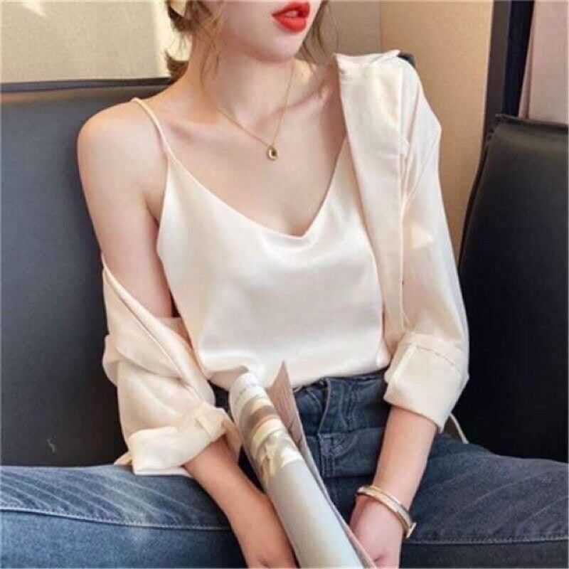 Áo 2 dây lụa cổ tim cao cấp