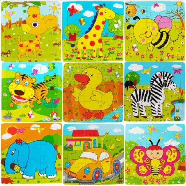 Combo 10 tranh ghép hình gỗ 9 mảnh cho bé