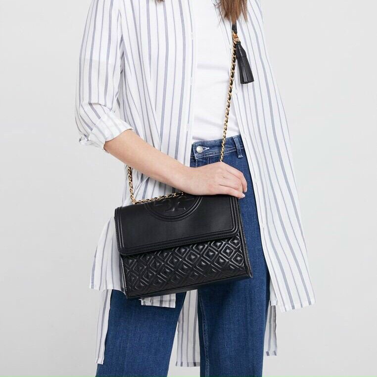 Túi đeo vai và đeo chéo oem tory burch size 27 da dập nổi logo nắp lật dây xích phối da