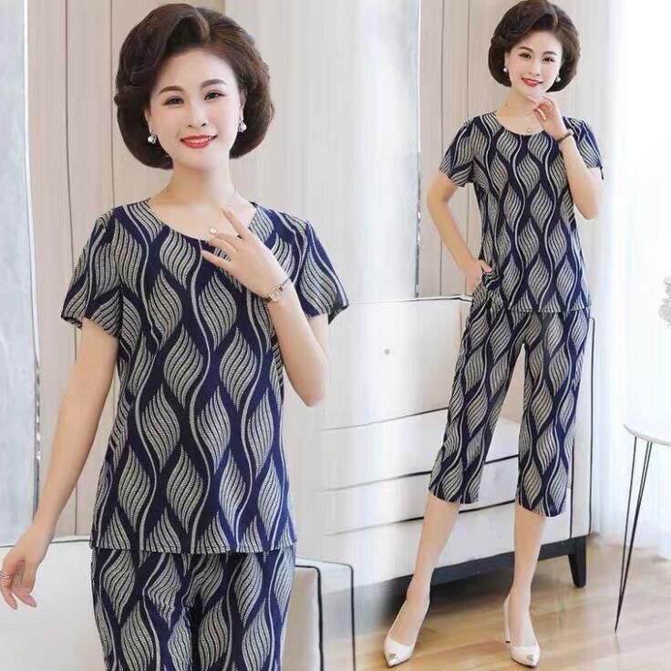 Bộ mặc nhà thun lạnh trung niên co giãn cực mát