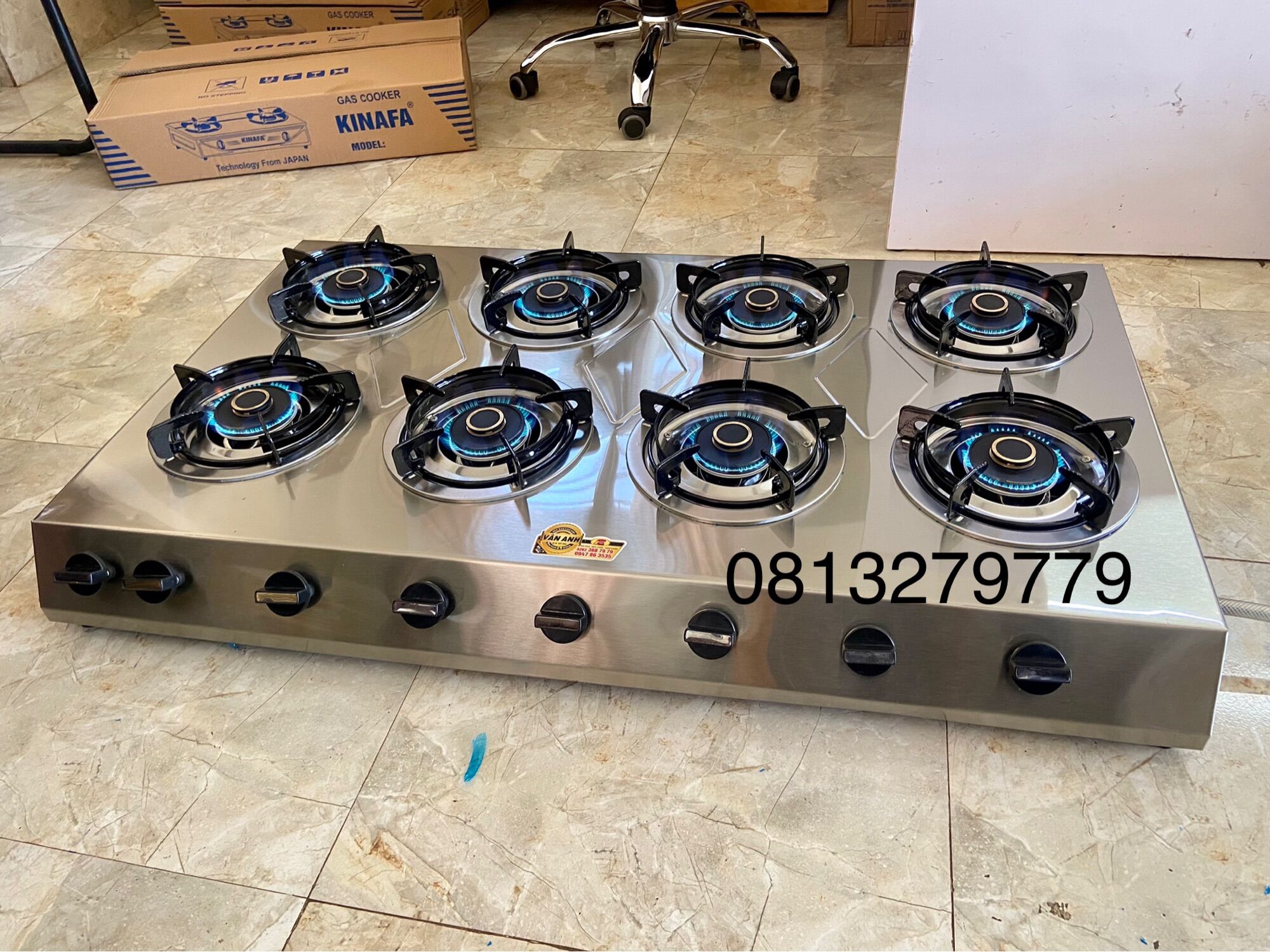 Bếp gas 8 họng cao cấp ( đầu đốt bằng đồng)