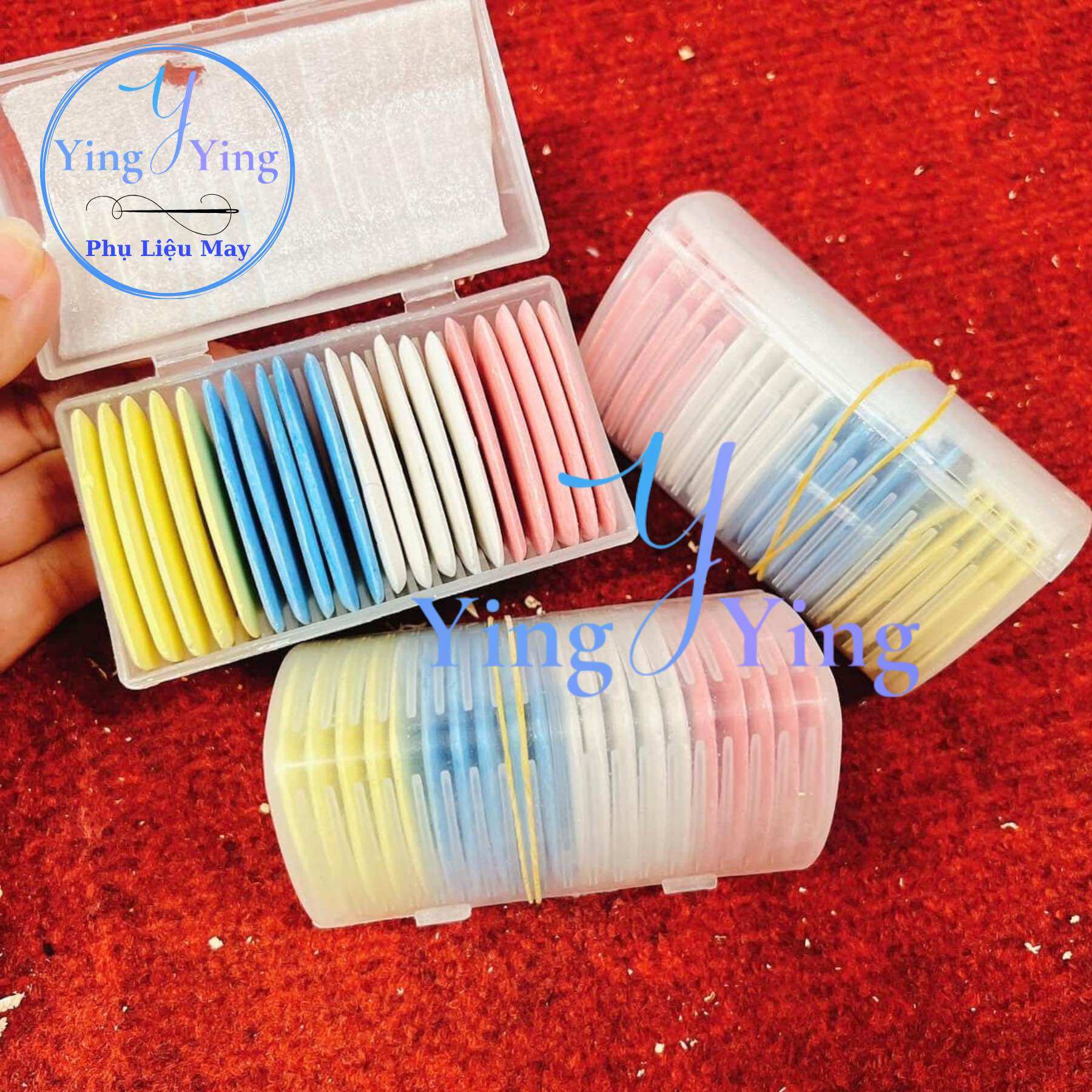 1 hộp 20 viên Phấn vẽ may vá - Phấn 4 màu mềm mịn hộp nhựa nhẹ, bay màu khi gặp nước