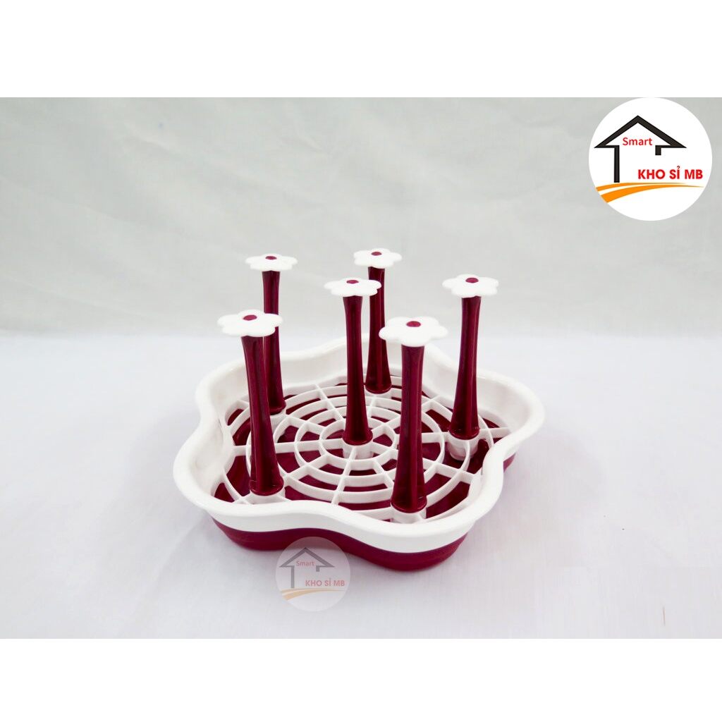 Khay úp ly, cốc hình hoa 6 trụ
