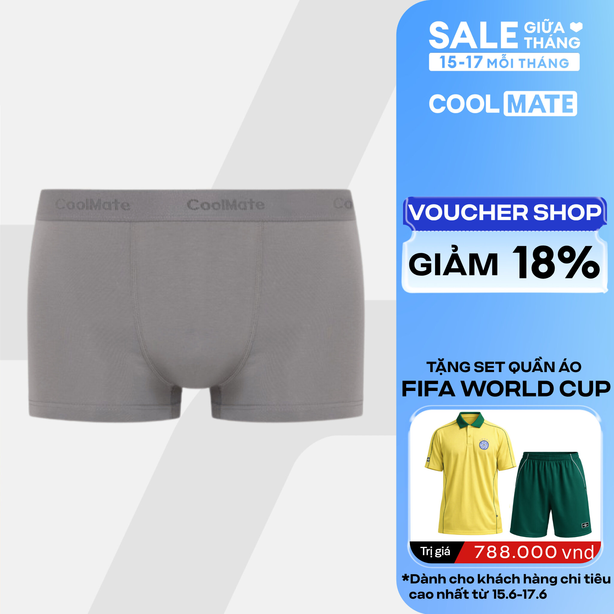 Quần lót nam Trunk Cotton co giãn, mềm mại, thấm hút tốt - Coolmate