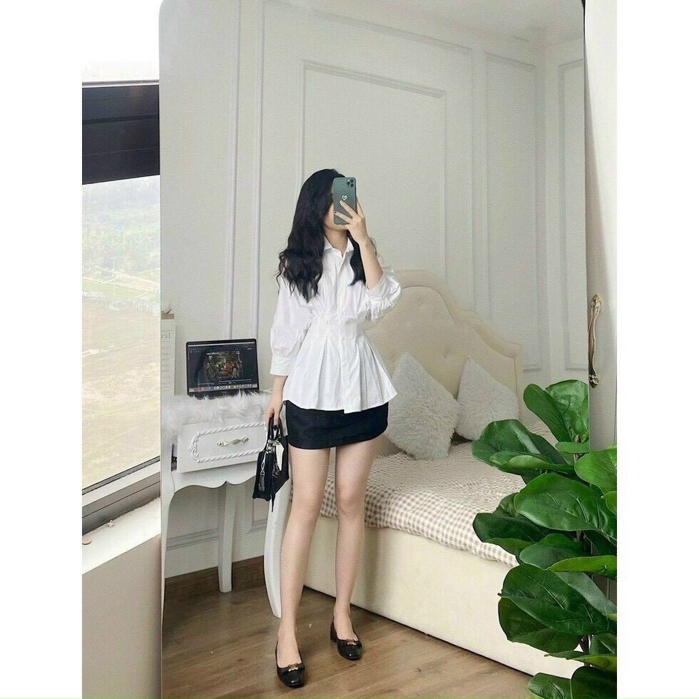 Áo sơ mi tay dài chít eo xinh đẹp