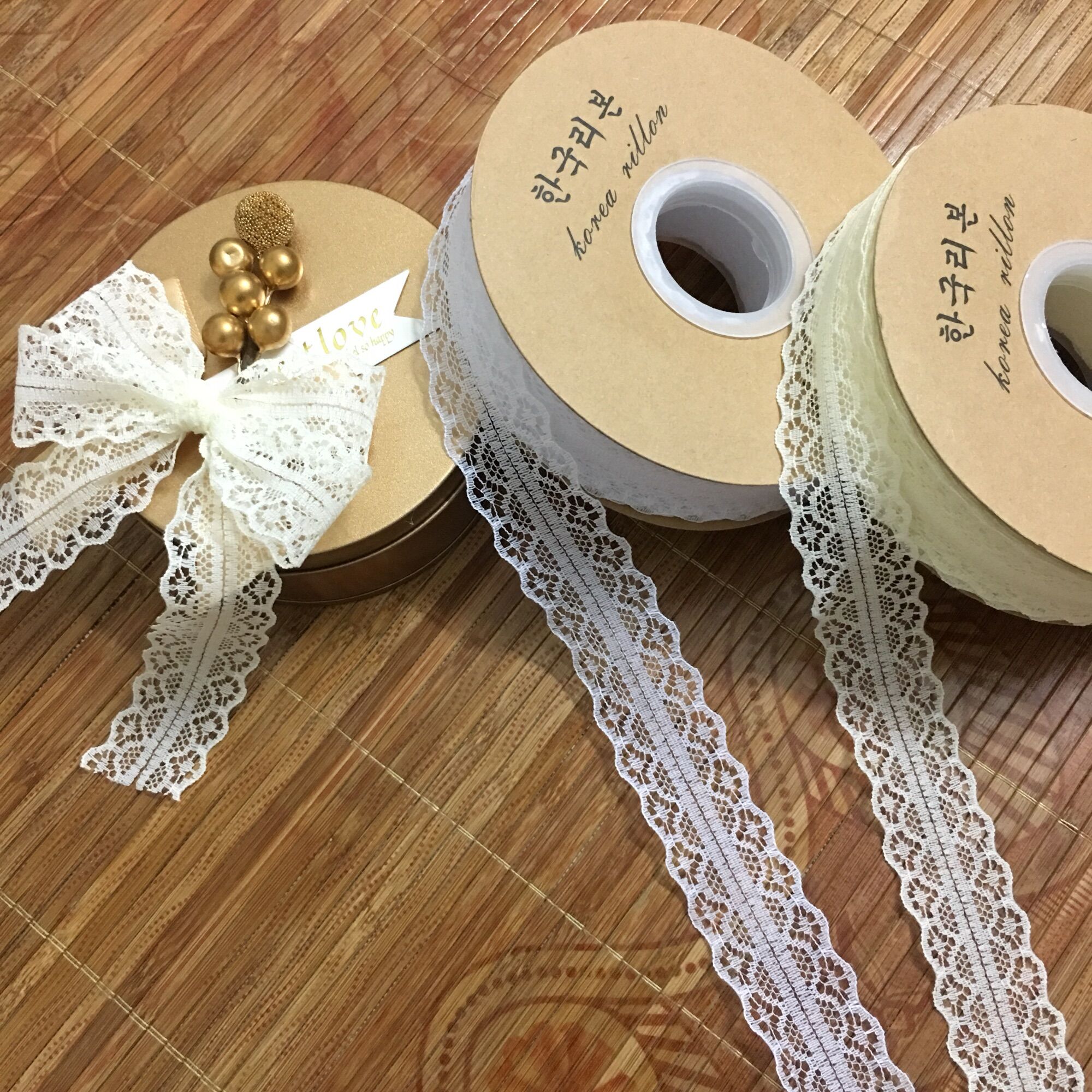 5 mét Ruy băng ren lưới bản rộng 3cm màu trắng, màu kem thắt nơ, gói quà, trang trí