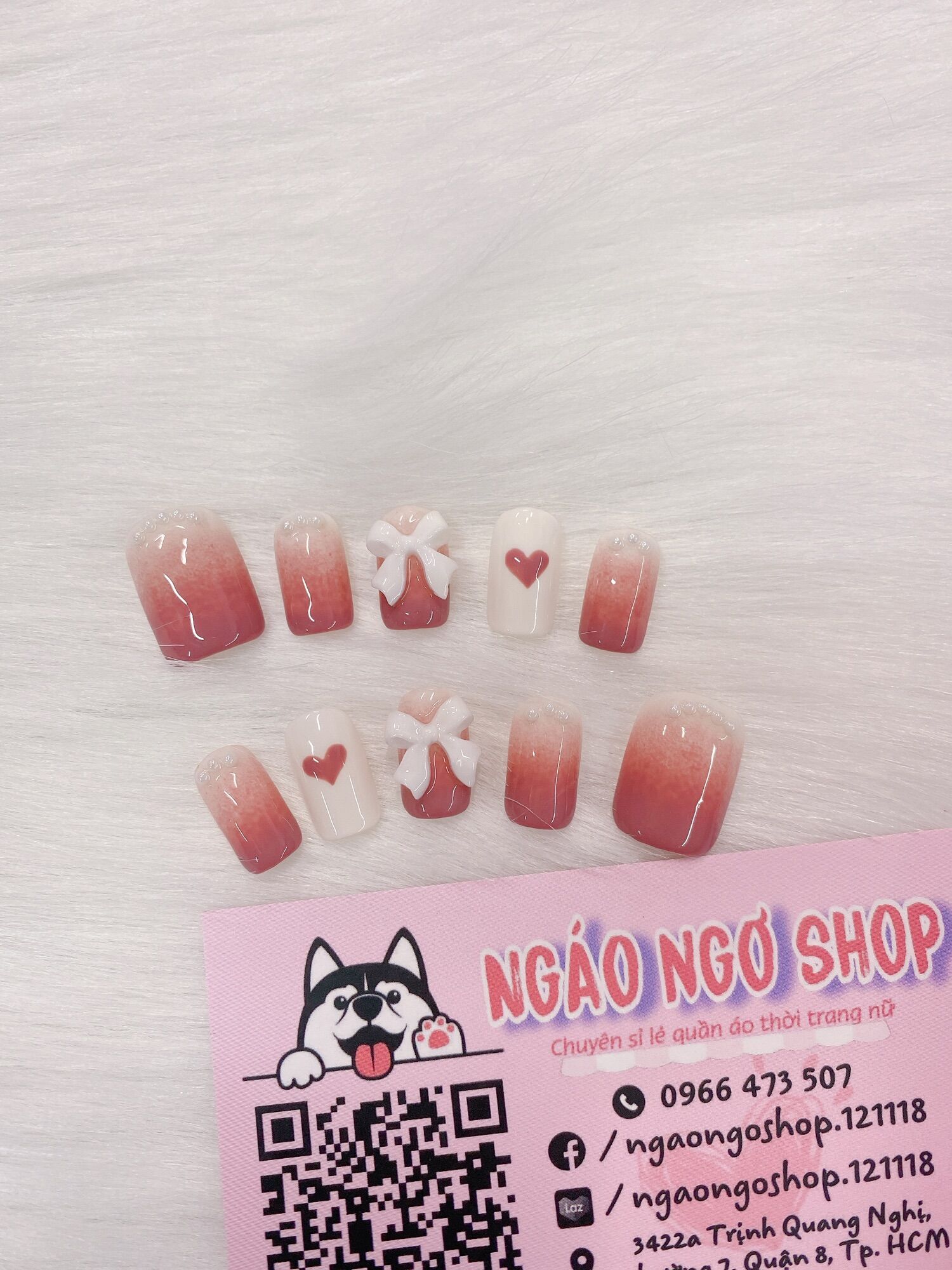 [Inbox cho shop trước khi đặt hàng] Nail box ombre hồng đính charm nơ