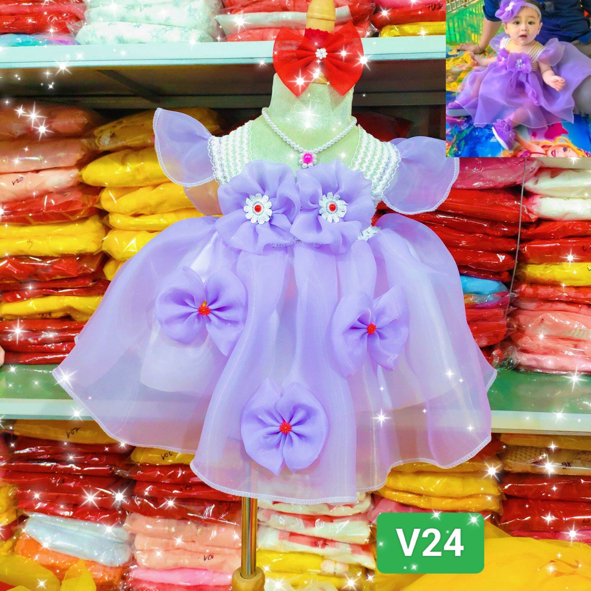 FREESHIPM-(4-20kg) Đầm xòe công chúa sang trọng cho bé gái-4hoa+ Ảnh thật