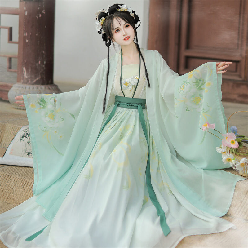 Váy Xếp Ly Hanfu Cổ Trang Cho Nữ, Váy Xếp Ly Một Mảnh Thêu Công Phu, Váy Hanfu Thường Ngày, Váy Hanfu Phong Cách Cổ Điển