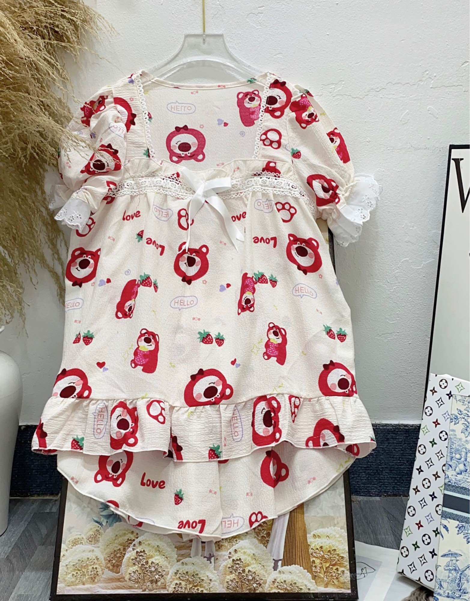 Đồ bộ tiểu thư phối ren chất cotton mềm mặc nhà mát form 40-60kg