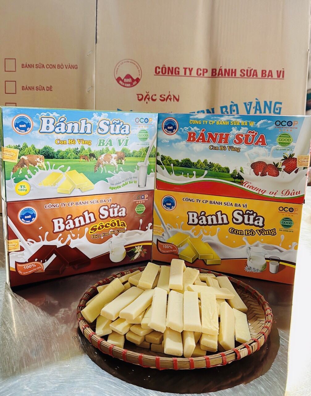 com bo 5 hộp bánh sữa mix vị dâu+ truyền thống + nguyên chất+ socola SHOP HỒNG BA VÌ
