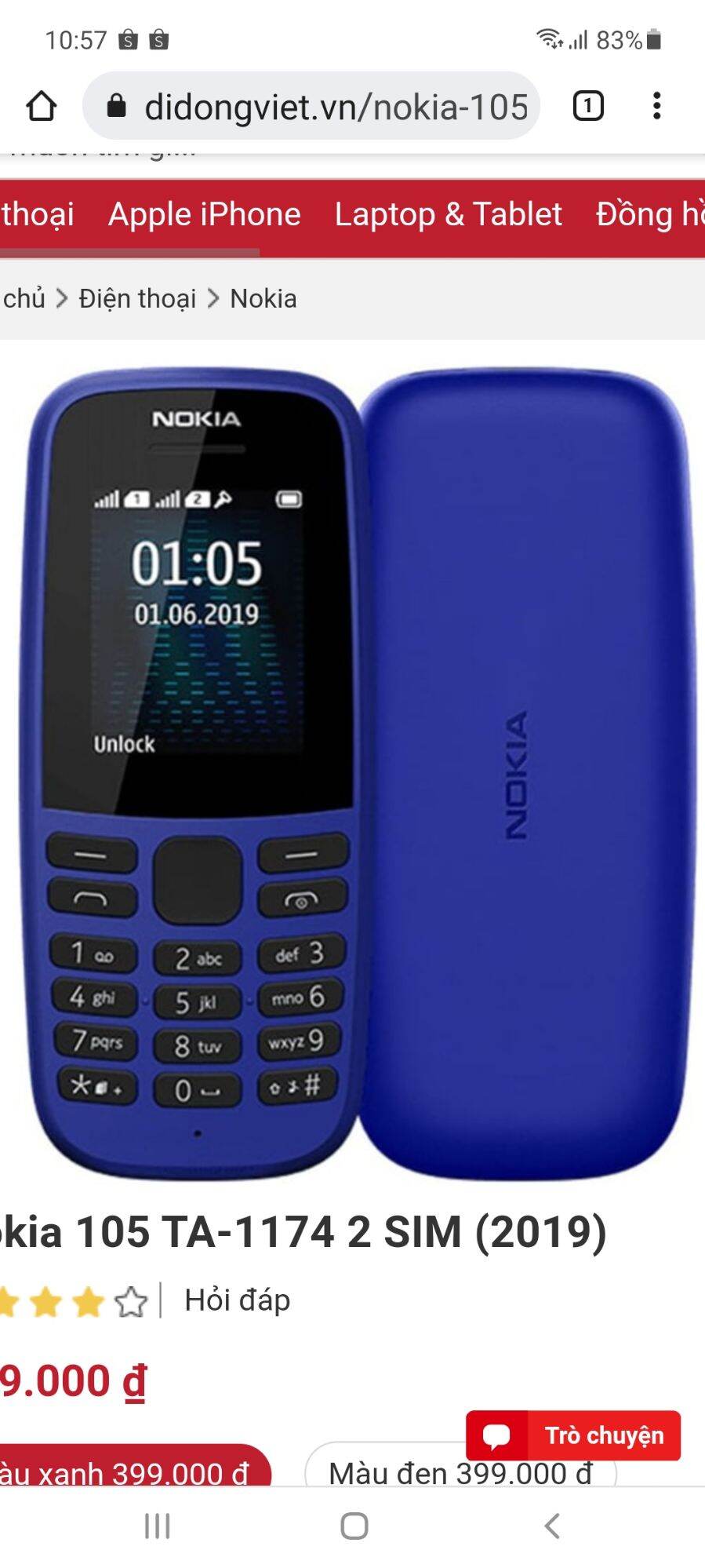 ĐIỆN THOẠI NOKIA - N105  - 2019 ( 1 sim )