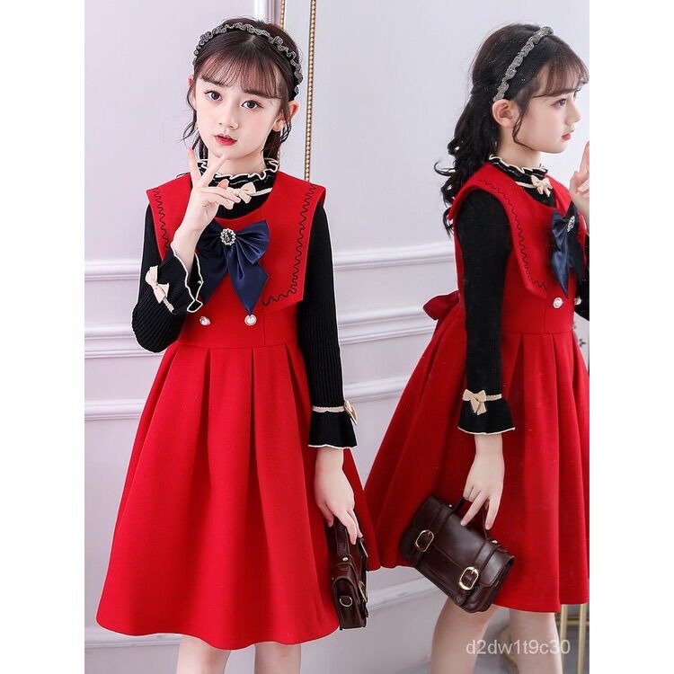 Váy liền cho bé gái bộ đồ phong cách phương tây mẫu mới thu đông cho bé gái váy trẻ em lót nỉ mùa đông váy công chú