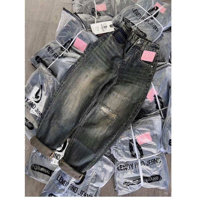 Quần baggy QC - jeans lưng chun tag hồng