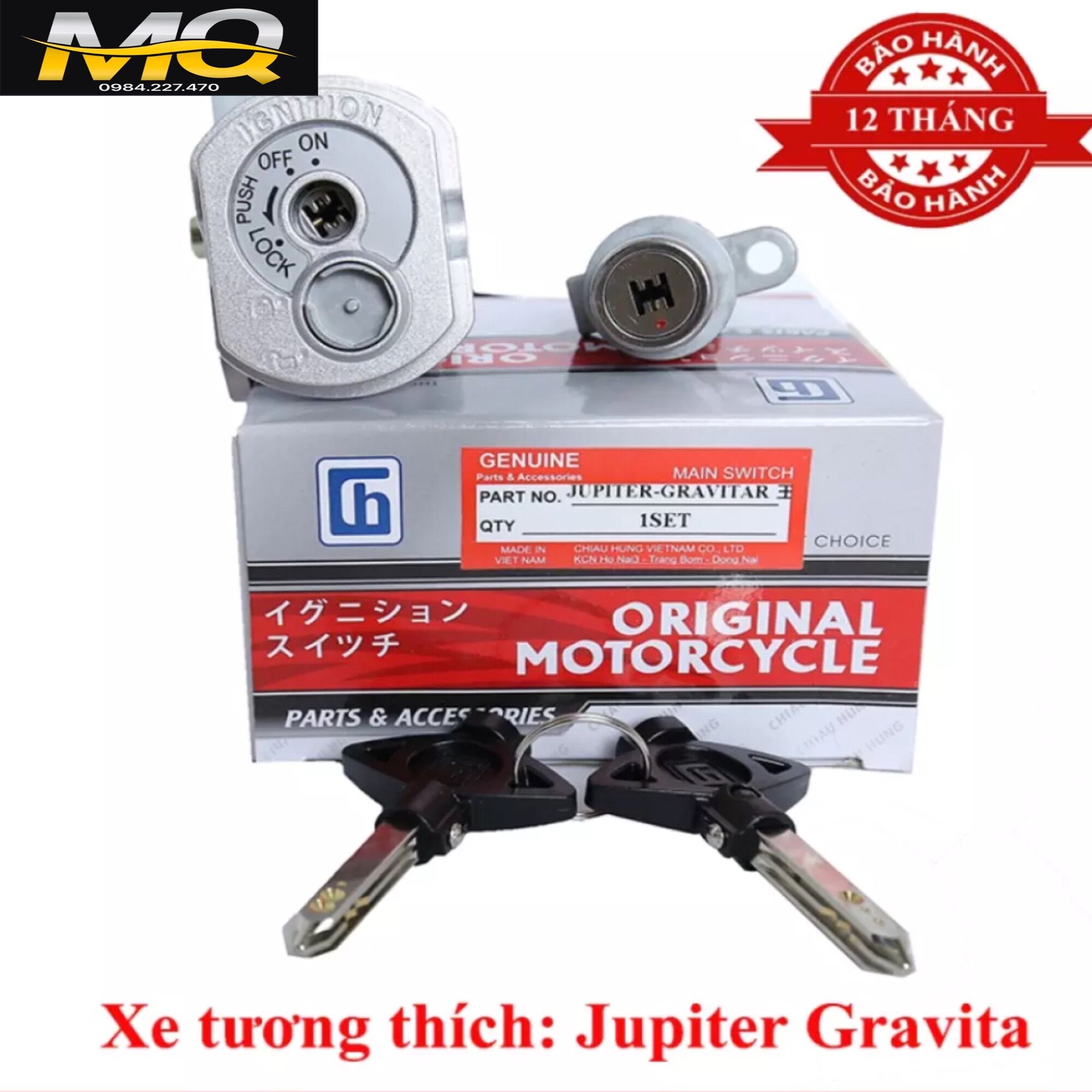 Bộ ổ khoá xe Jupiter Gravita 6 cạnh (Khoá Điện + Khoá Yên ) ( Xem Ảnh + Video)