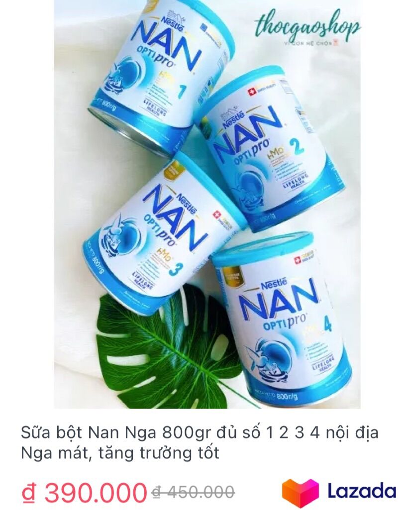 Sữa bột Nan Nga 800gr đủ số 1 2 3 4 nội địa Nga mát, tăng trưởng tốt