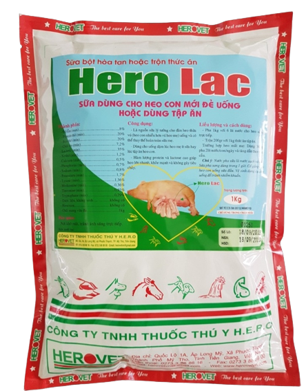 Sữa heo con Hero Lac 1kg thay thế sữa mẹ, sữa vị ngon, giúp heo con phát triển nhanh , sữa cho vật nuôi