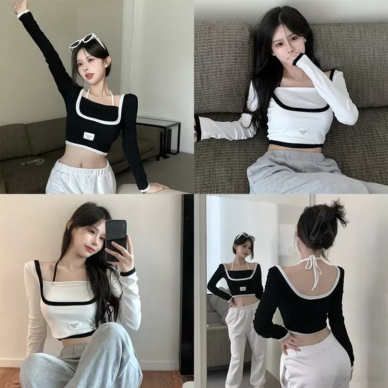 Áo thun hở vai cột dây phối viền cực xịn lbudu8