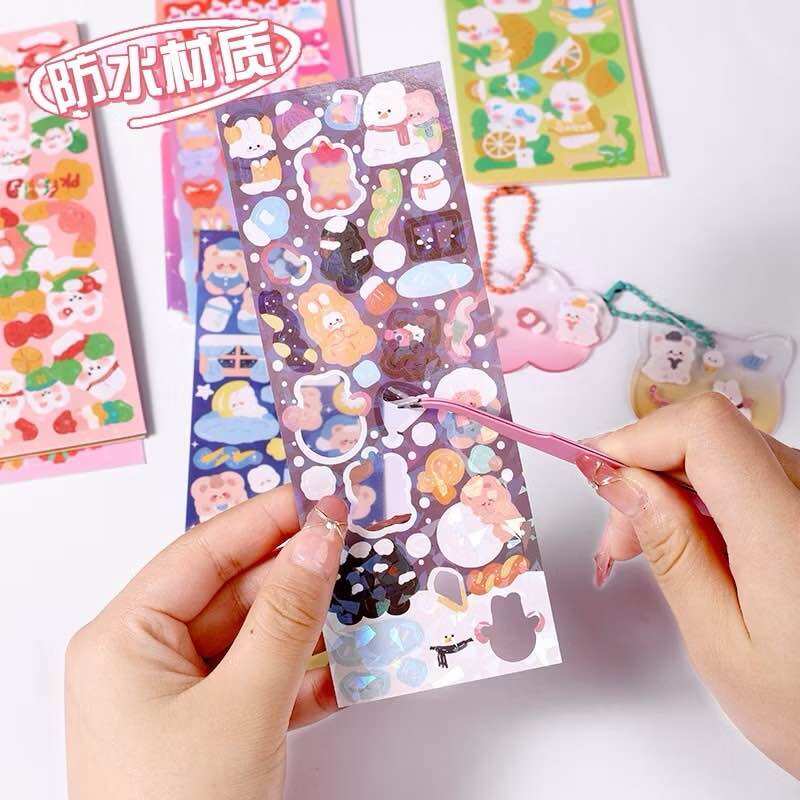 (Set 100 tặng 1 nhíp) Set 100 Miếng Dán Lấp Lánh Trang Trí Kim Tuyến Hoạt Hình Kawaii Washi – Sổ Lưu Niệm & Tạp Chí Laser DIY Dễ Thương Dành Cho Học Sinh & Trường Học
