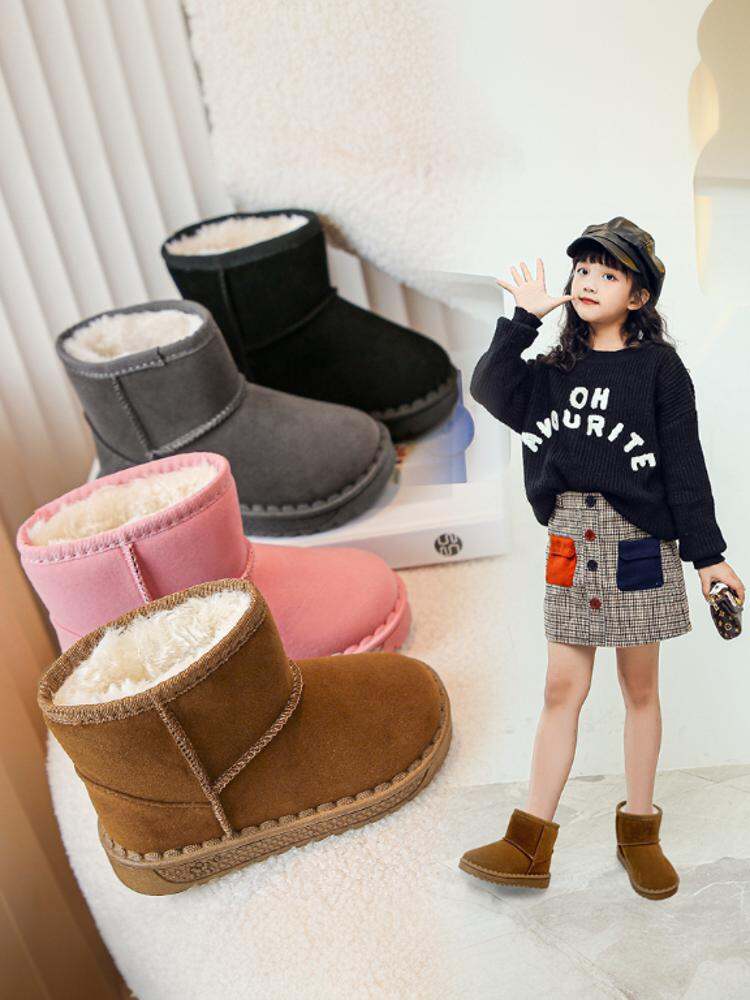 Giày Bốt Đi Tuyết Trẻ Em Mùa Đông 2024 Đế Cao Su Chống Trượt Lót Lông Cừu Dày Ấm Áp Chống Lạnh Cho Bé Trai Và Bé Gái