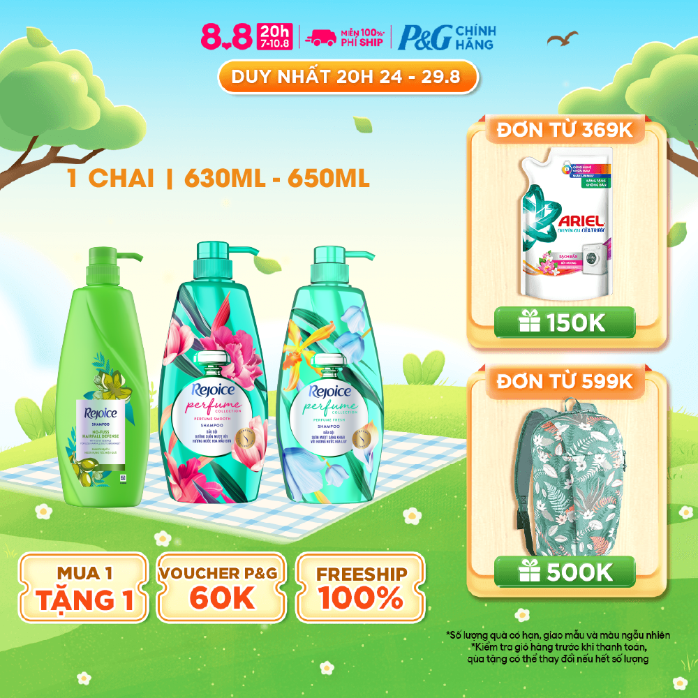 Dầu Gội REJOICE Siêu Mượt / Hoa Hồng Jeju/ Giảm Ngứa Da Đầu - Chai 630ML