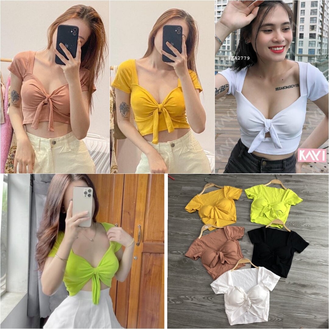 Áo Cột Nơ Ngực Croptop Có mút ngực