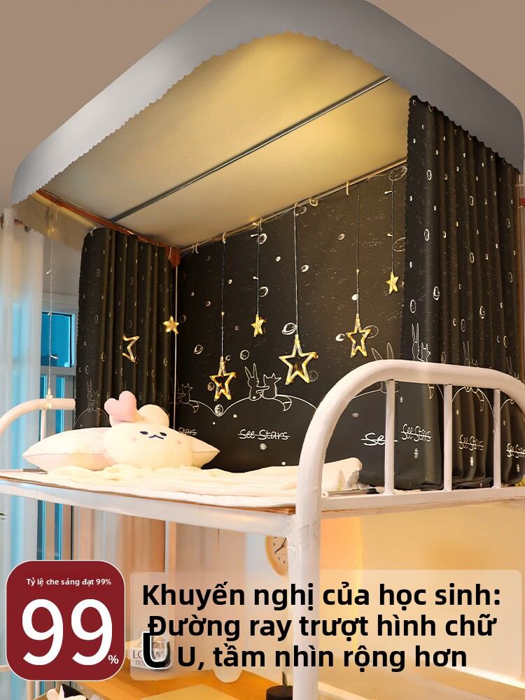 YANXI | Strong Light-Blocking Thick Dorm Bed Curtain with U-shaped Track Giá 843,000 Đồng*Miễn phí vận chuyển