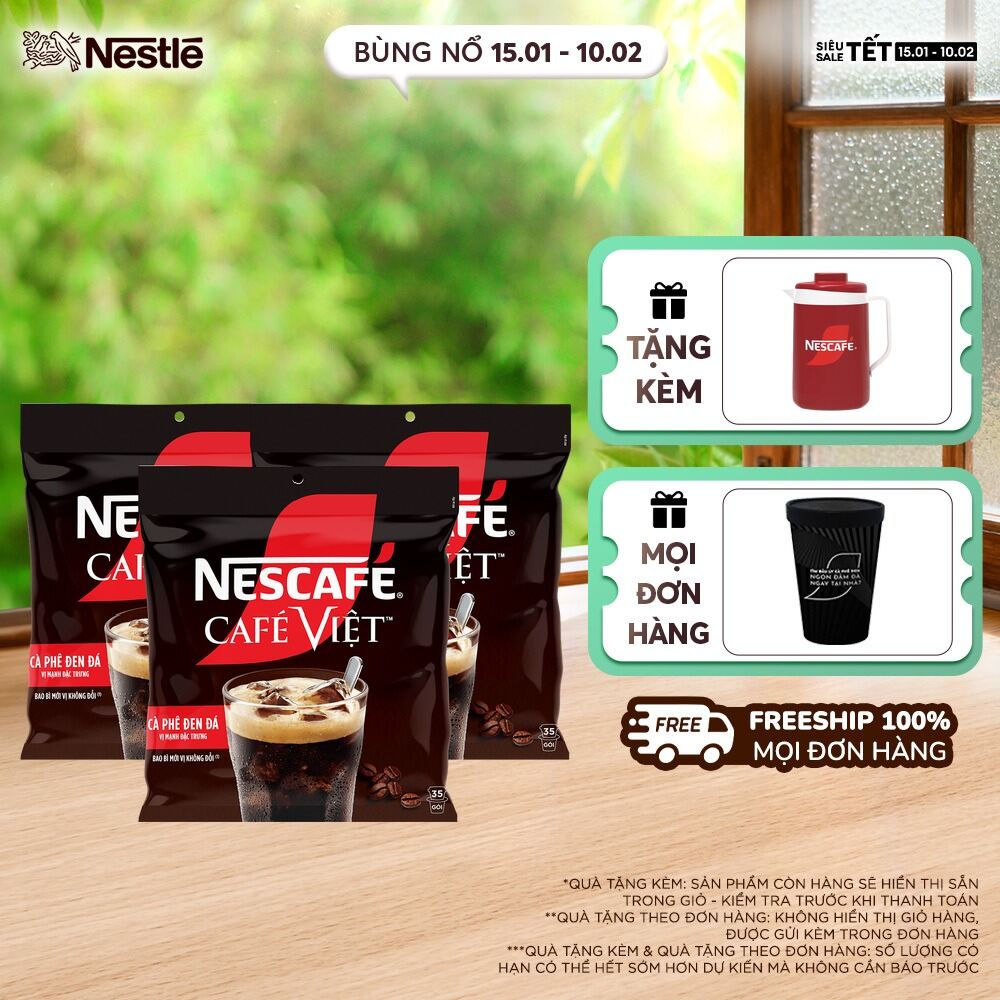 [ƯU ĐÃI THÁNG 2] [FREESHIP HCM] Combo 3 Túi Cà phê hòa tan NESCAFÉ Café Việt Cà phê đen đá (Túi 35 g