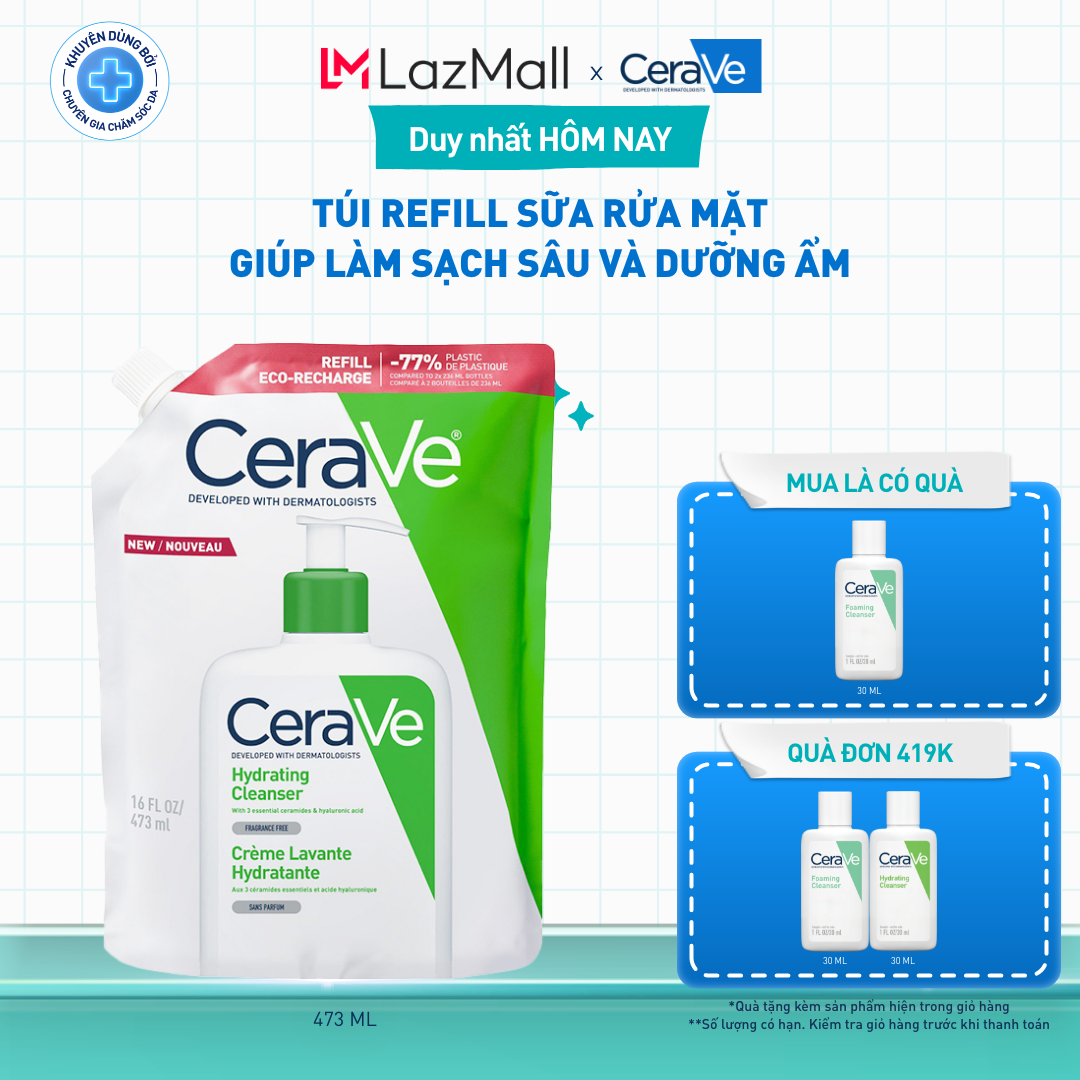 Túi refill sữa rửa mặt giúp làm sạch sâu và dưỡng ẩm Cerave Hydrating Cleanser 473ML