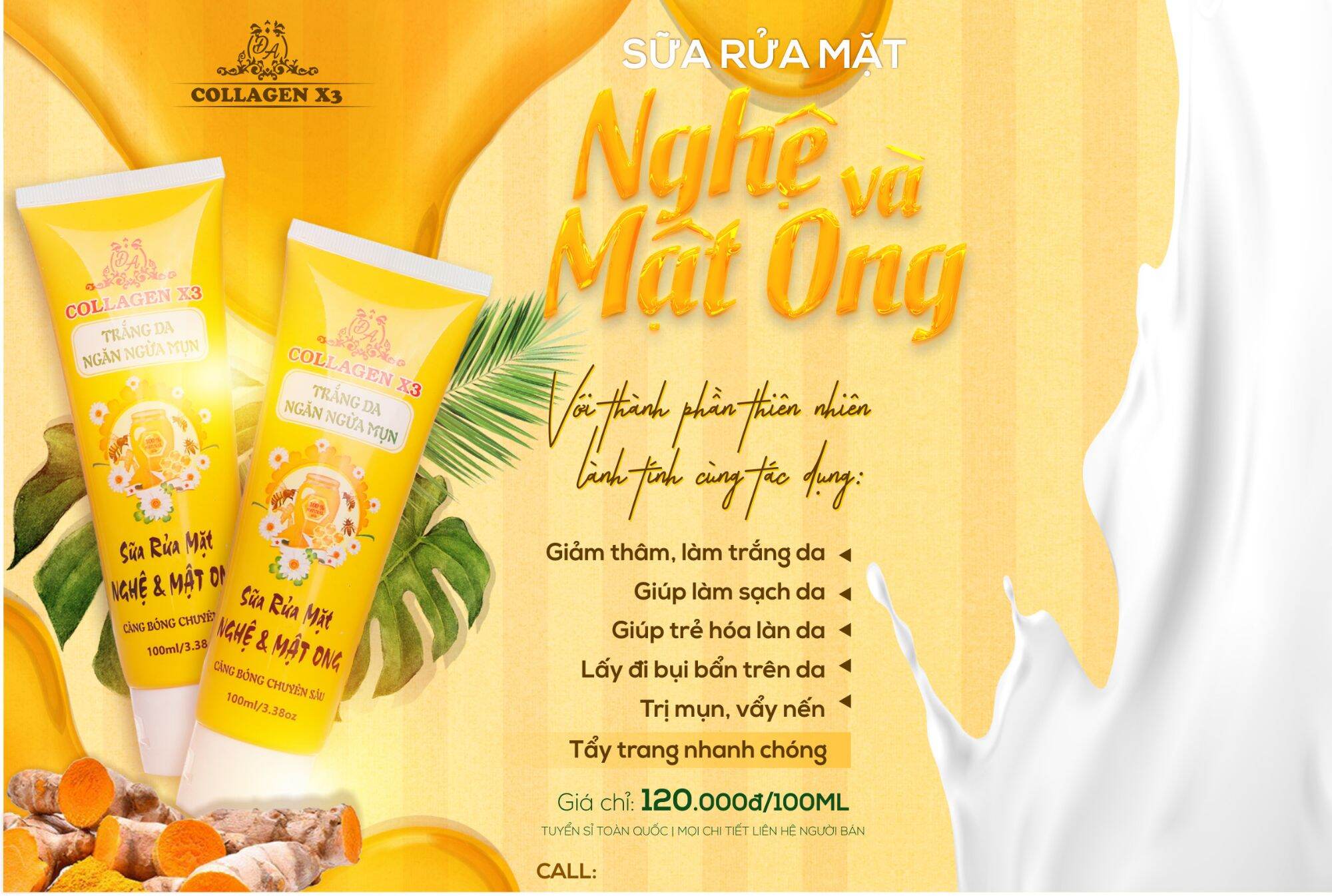 [Chính Hãng] Sữa Rửa Mặt Nghệ Mật Ong Collagen X3 Luxury Mỹ Phẩm Đông Anh