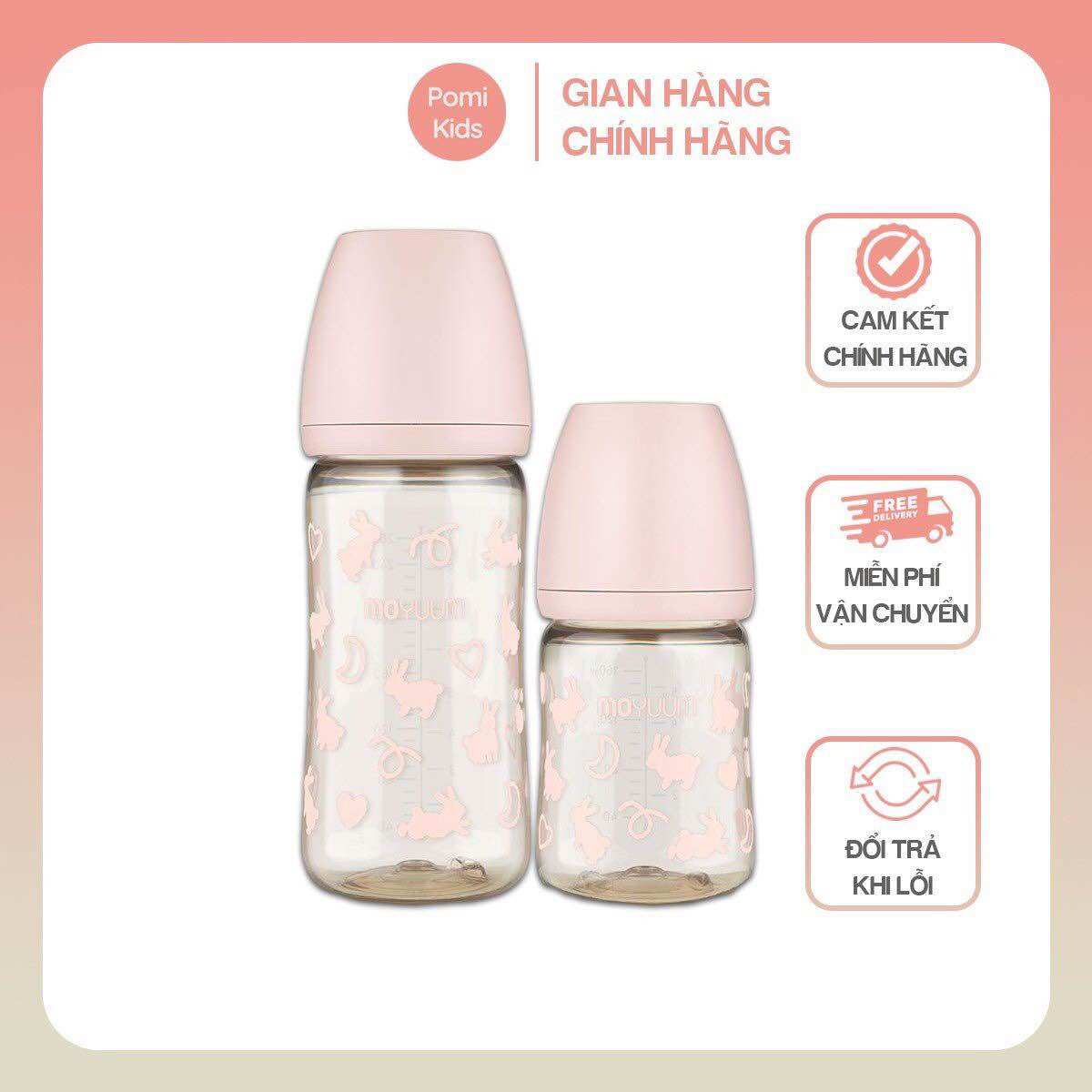 Bình sữa Moyuum Thỏ Hồng 170ml 270ml chính hãng Hàn Quốc