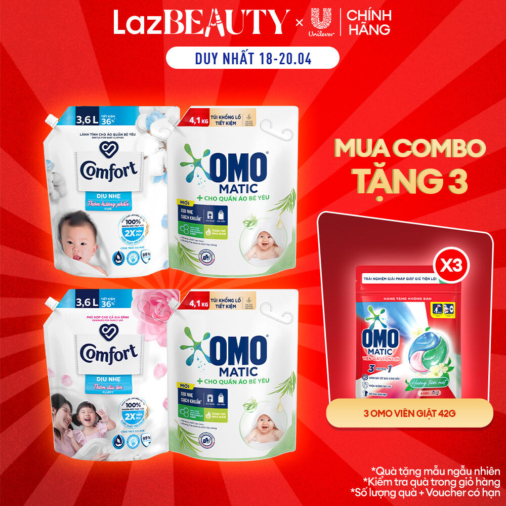 Bộ đôi COMBO giặt xả dành cho da nhạy cảm/bé yêu COMFORT OMO 3.6L/4.1kg