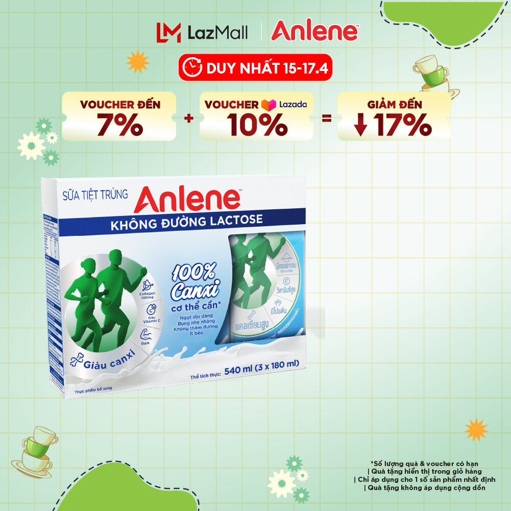 Lốc 3 hộp sữa Anlene không đường Lactose vị nguyên bản 180ml