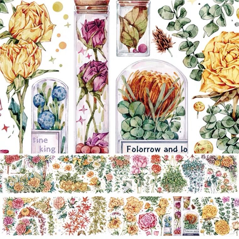 [chiết 8,5cm x 35cm] băng dán washitape hoa (pet)