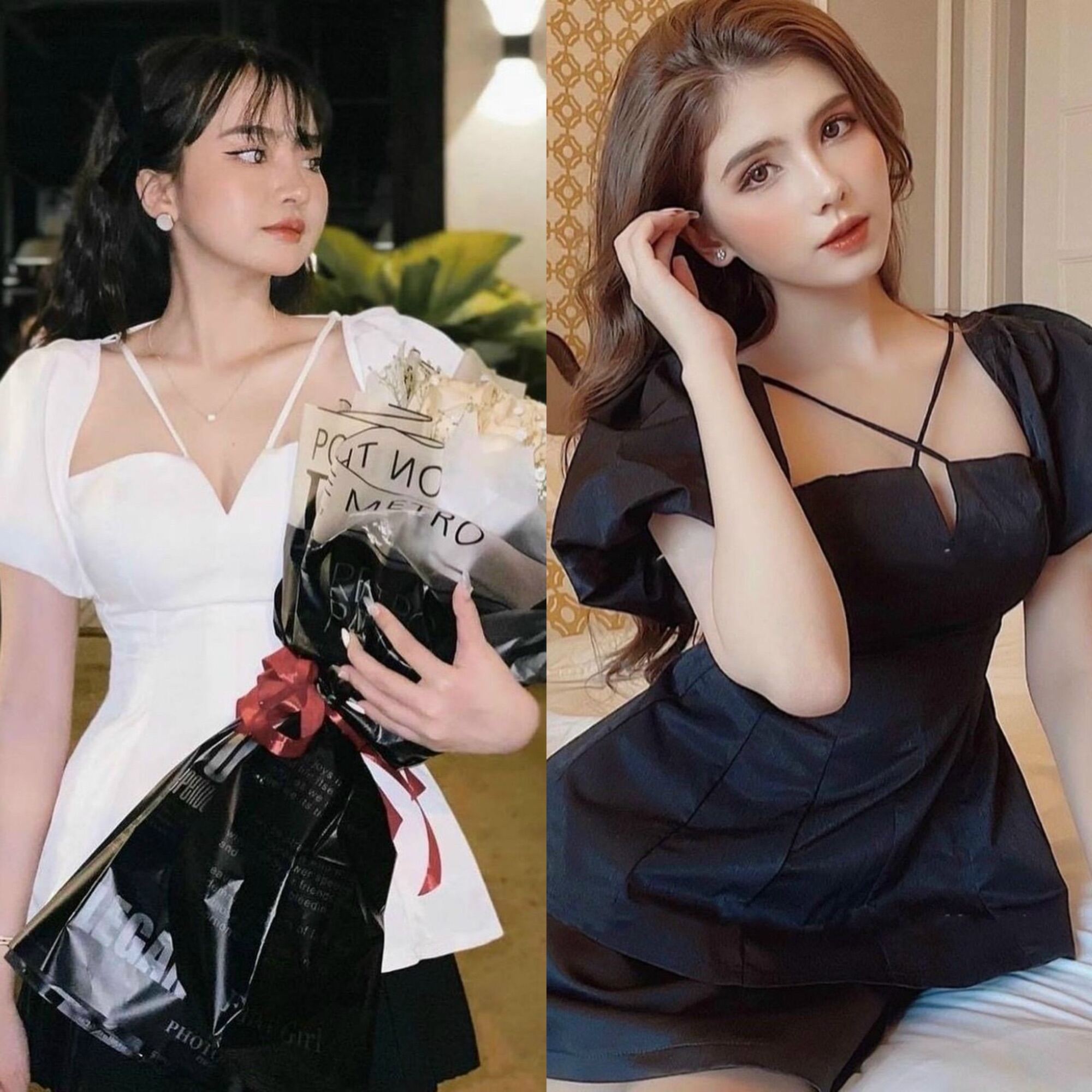 Áo peplum cổ sen đai eo