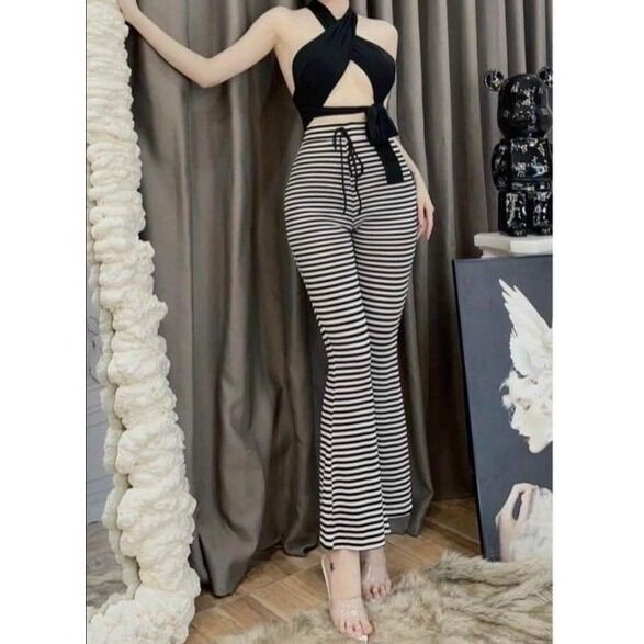 QUẦN THUN ỐNG LOE HACK DÁNG LƯNG CAO ÔM BODY Q6