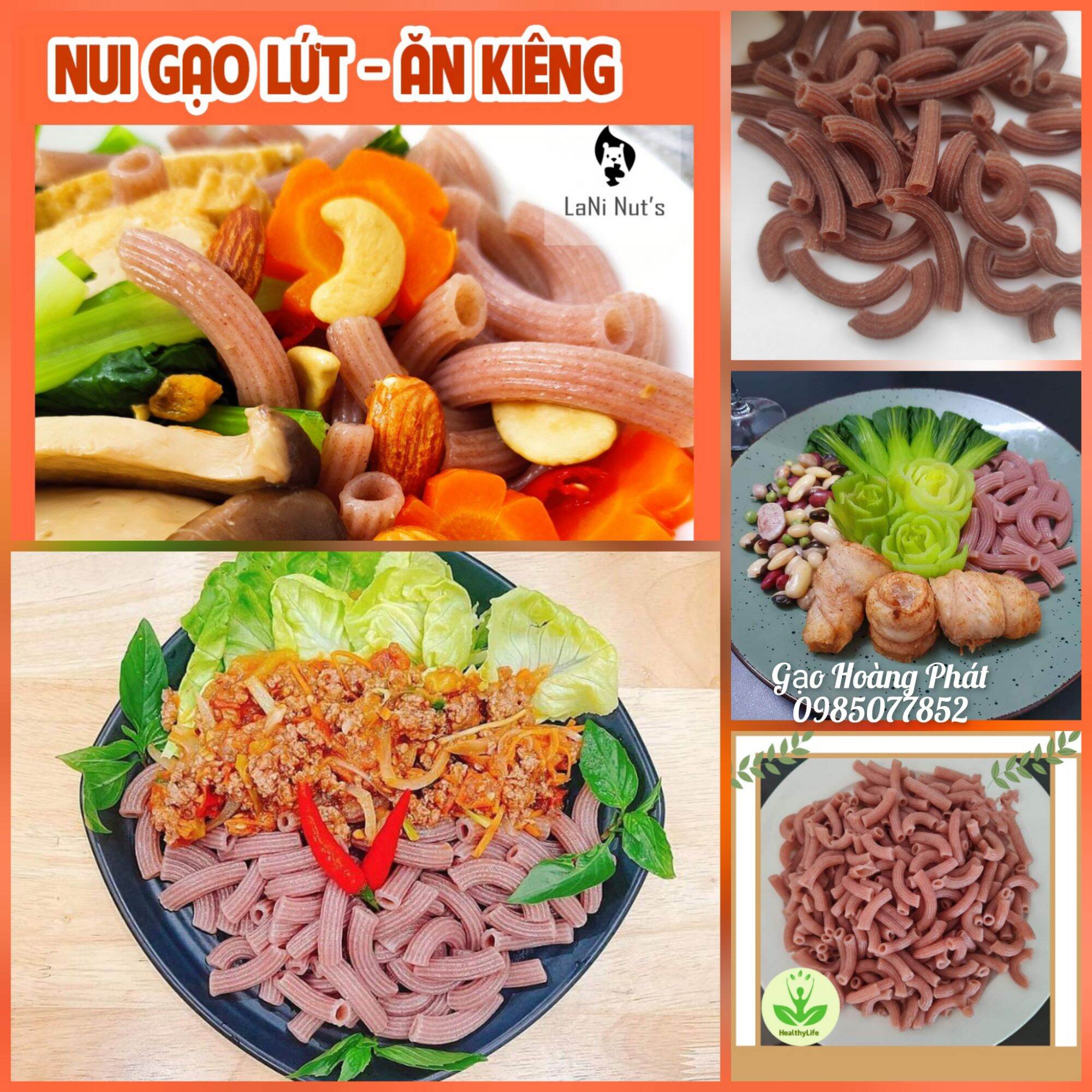 Nui ống gạo lứt dài siêu ngon -nui 100% từ gạo lứt .