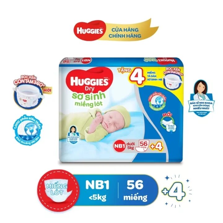 Miếng lót sơ sinh + miếng huggies newborn 1 - nb1 56+4